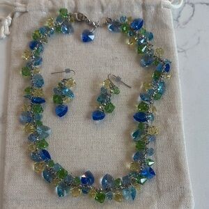Swarovski Blue and Green Crystal Necklace Set